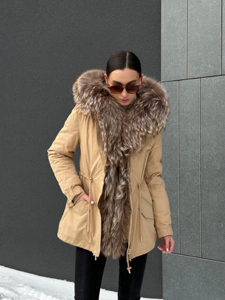 Genuine Silver Fur Trim Parka with Rabbit Fur Insulation - By Baano