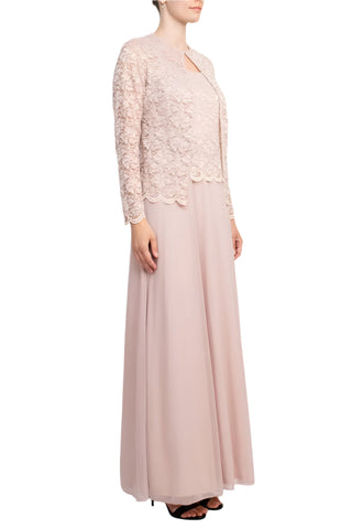 Marina Square Neck Sleeveless Embroidered Mesh Top Zipper Back with Jacket 2 Piece Set - By Baano