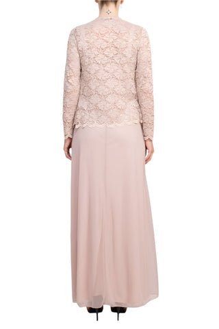 Marina Square Neck Sleeveless Embroidered Mesh Top Zipper Back with Jacket 2 Piece Set - By Baano