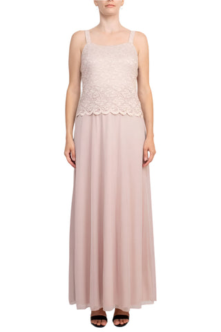 Marina Square Neck Sleeveless Embroidered Mesh Top Zipper Back with Jacket 2 Piece Set - By Baano