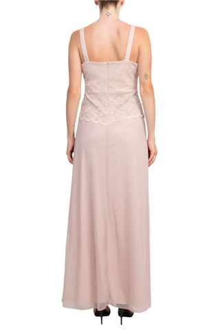 Marina Square Neck Sleeveless Embroidered Mesh Top Zipper Back with Jacket 2 Piece Set - By Baano