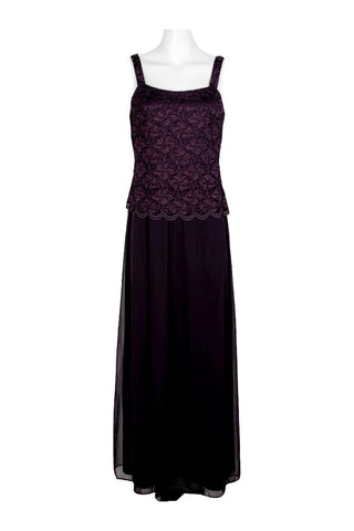 Marina Square Neck Sleeveless Embroidered Mesh Top Zipper Back with Jacket 2 Piece Set - By Baano