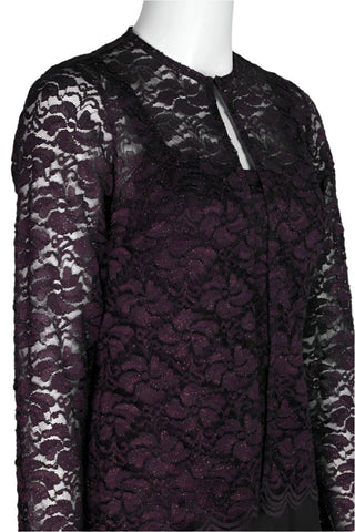 Marina Square Neck Sleeveless Embroidered Mesh Top Zipper Back with Jacket 2 Piece Set - By Baano