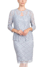 Marina Square Neck Sleeveless Sheath Zipper Back with Matching 3/4 Sleeve Jacket Mesh Dress - Glamourous Grace