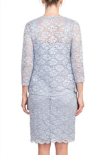 Marina Square Neck Sleeveless Sheath Zipper Back with Matching 3/4 Sleeve Jacket Mesh Dress - Glamourous Grace