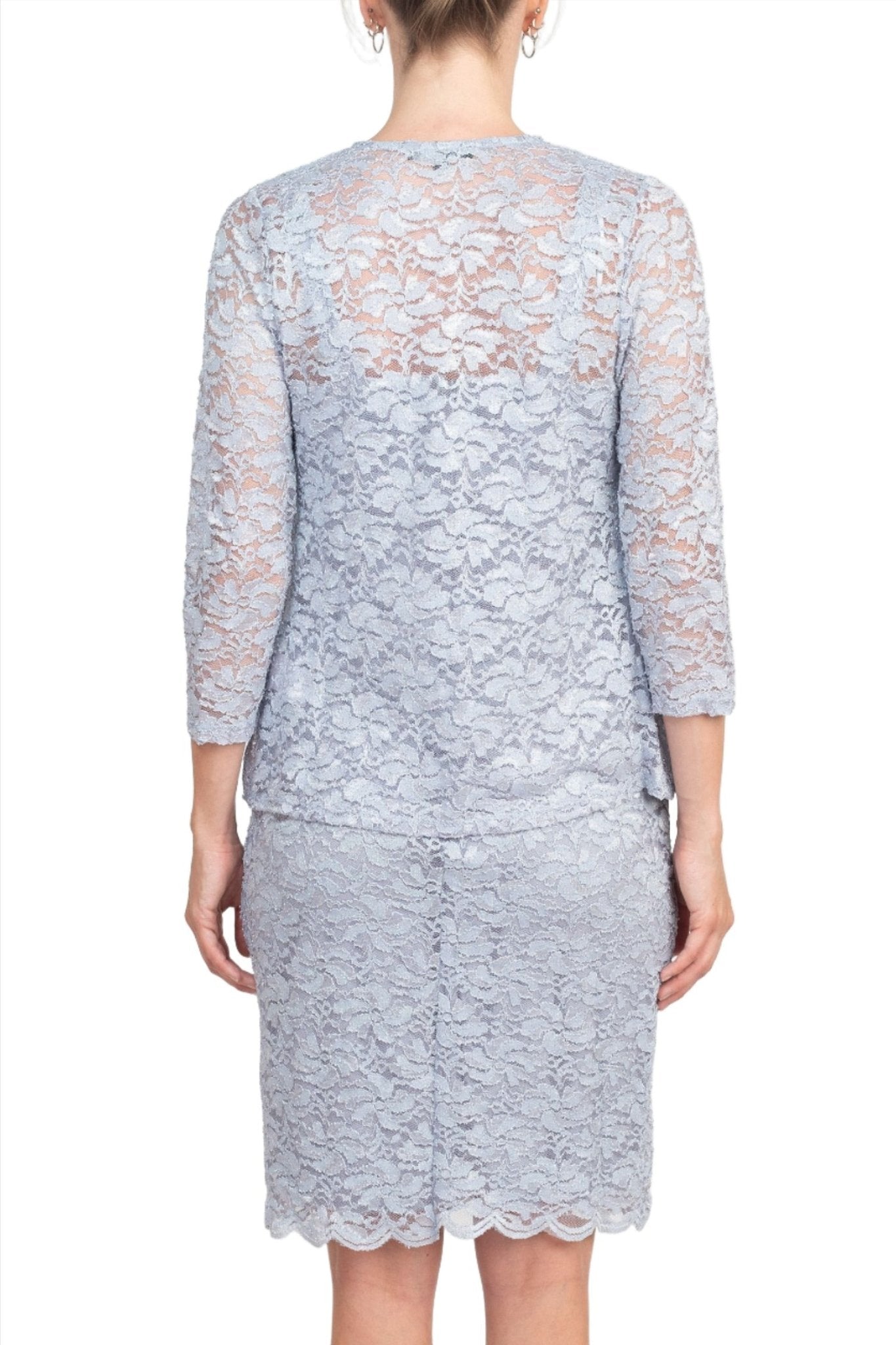 Marina Square Neck Sleeveless Sheath Zipper Back with Matching 3/4 Sleeve Jacket Mesh Dress - Glamourous Grace