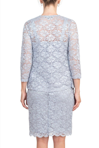 Marina Square Neck Sleeveless Sheath Zipper Back with Matching 3/4 Sleeve Jacket Mesh Dress - By Baano