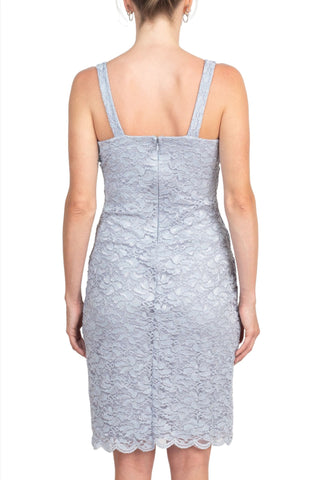 Marina Square Neck Sleeveless Sheath Zipper Back with Matching 3/4 Sleeve Jacket Mesh Dress - By Baano