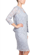 Marina Square Neck Sleeveless Sheath Zipper Back with Matching 3/4 Sleeve Jacket Mesh Dress - Glamourous Grace