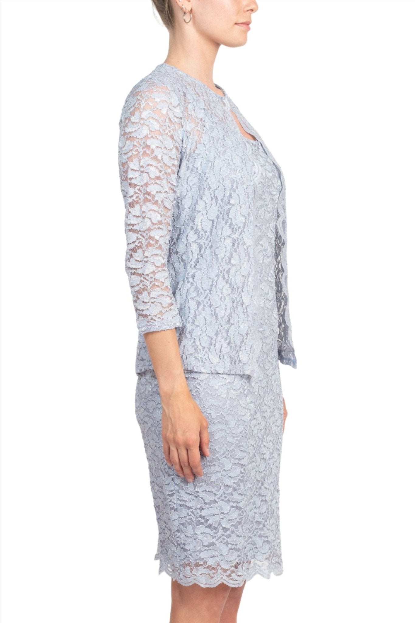 Marina Square Neck Sleeveless Sheath Zipper Back with Matching 3/4 Sleeve Jacket Mesh Dress - Glamourous Grace