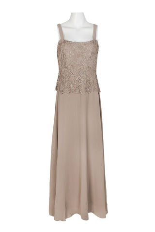 Marina Square Neck Sleeveless Lace Bodice Overlay Zipper Back with Matching Lace Jacket Two Piece Set - By Baano