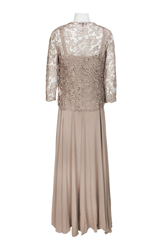 Marina Square Neck Sleeveless Lace Bodice Overlay Zipper Back with Matching Lace Jacket Two Piece Set - By Baano