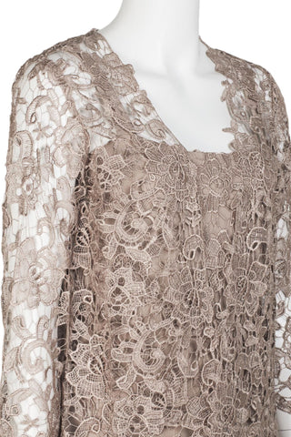 Marina Square Neck Sleeveless Lace Bodice Overlay Zipper Back with Matching Lace Jacket Two Piece Set - By Baano