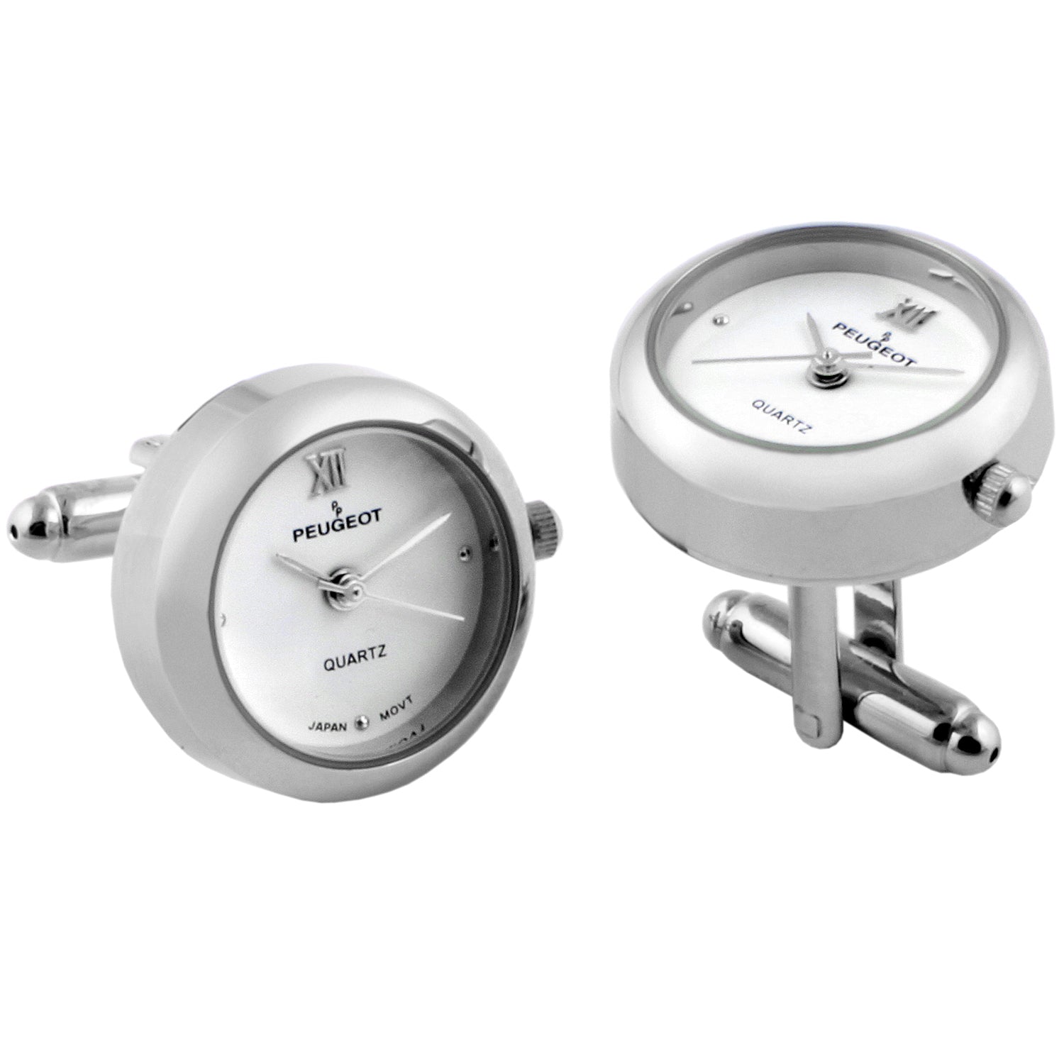 Men's Silver - White Real Working Time Cufflinks Peugeot Watches