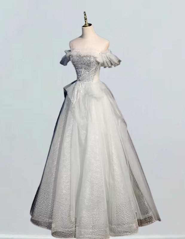 Women's Off-Shoulder Lace Beaded Corset Prom Gown | Elegant Evening Dress