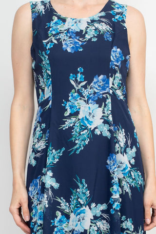 Studio One Crew Neck Sleeveless Bodycon Floral Print Chiffon Dress with 3/4 Sleeve Textured Bolero - By Baano
