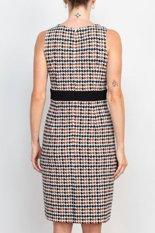 Studio One Scoop Neck Sleeveless Bodycon Chevron Pattern Knit Dress with ¾ Sleeves Open Front Jacket - Glamourous Grace