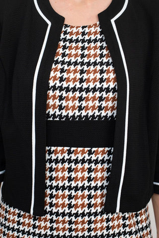 Studio One Scoop Neck Sleeveless Bodycon Chevron Pattern Knit Dress with ¾ Sleeves Open Front Jacket - Glamourous Grace