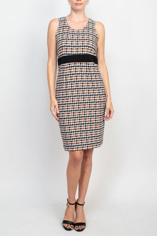 Studio One Scoop Neck Sleeveless Bodycon Chevron Pattern Knit Dress with ¾ Sleeves Open Front Jacket - Glamourous Grace