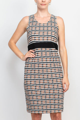 Studio One Scoop Neck Sleeveless Bodycon Chevron Pattern Knit Dress with ¾ Sleeves Open Front Jacket - Glamourous Grace