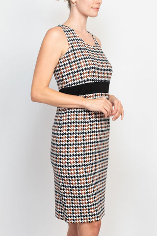 Studio One Scoop Neck Sleeveless Bodycon Chevron Pattern Knit Dress with ¾ Sleeves Open Front Jacket - Glamourous Grace