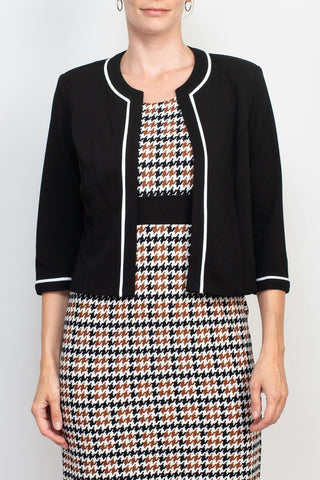 Studio One Scoop Neck Sleeveless Bodycon Chevron Pattern Knit Dress with ¾ Sleeves Open Front Jacket - Glamourous Grace