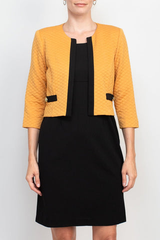 Studio One Scoop Neck Sleeveless Bodycon Zipper Back Solid Stretch Crepe Dress with ¾ Open Front Quilted Jacket - Glamourous Grace