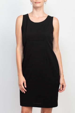 Studio One Scoop Neck Sleeveless Bodycon Zipper Back Solid Stretch Crepe Dress with ¾ Open Front Quilted Jacket - Glamourous Grace