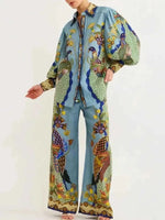 Printed Button Up Shirt and Pants Set