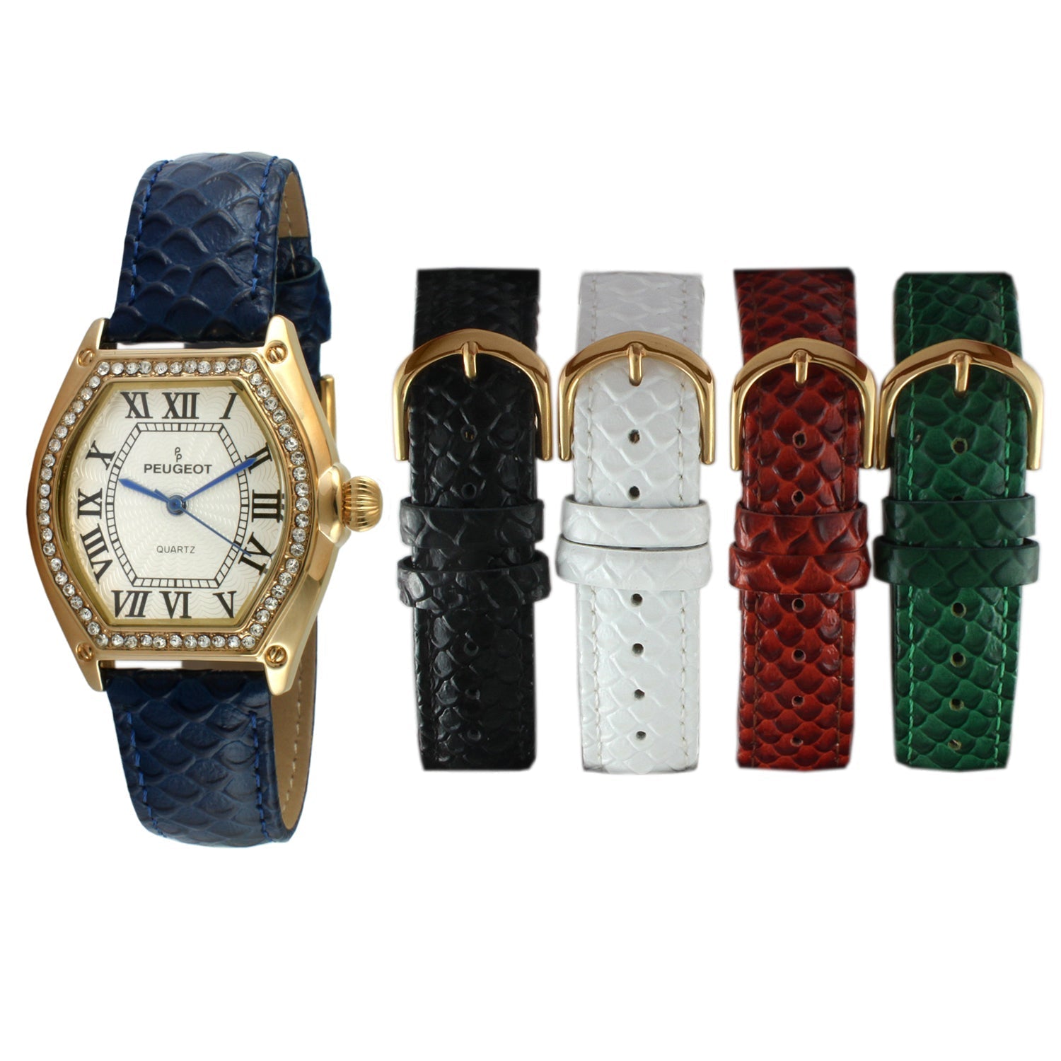 Women's Five Interchangeable Leather Bands Watch Gift Set Peugeot Watches