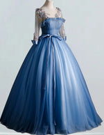 Elegant Blue Tulle Ball Gown | Scoop Neck Lace Applique | Long Prom & Bridal Dress