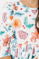 Classic Christmas 3/4 Sleeve Ruffle Twirl Dress