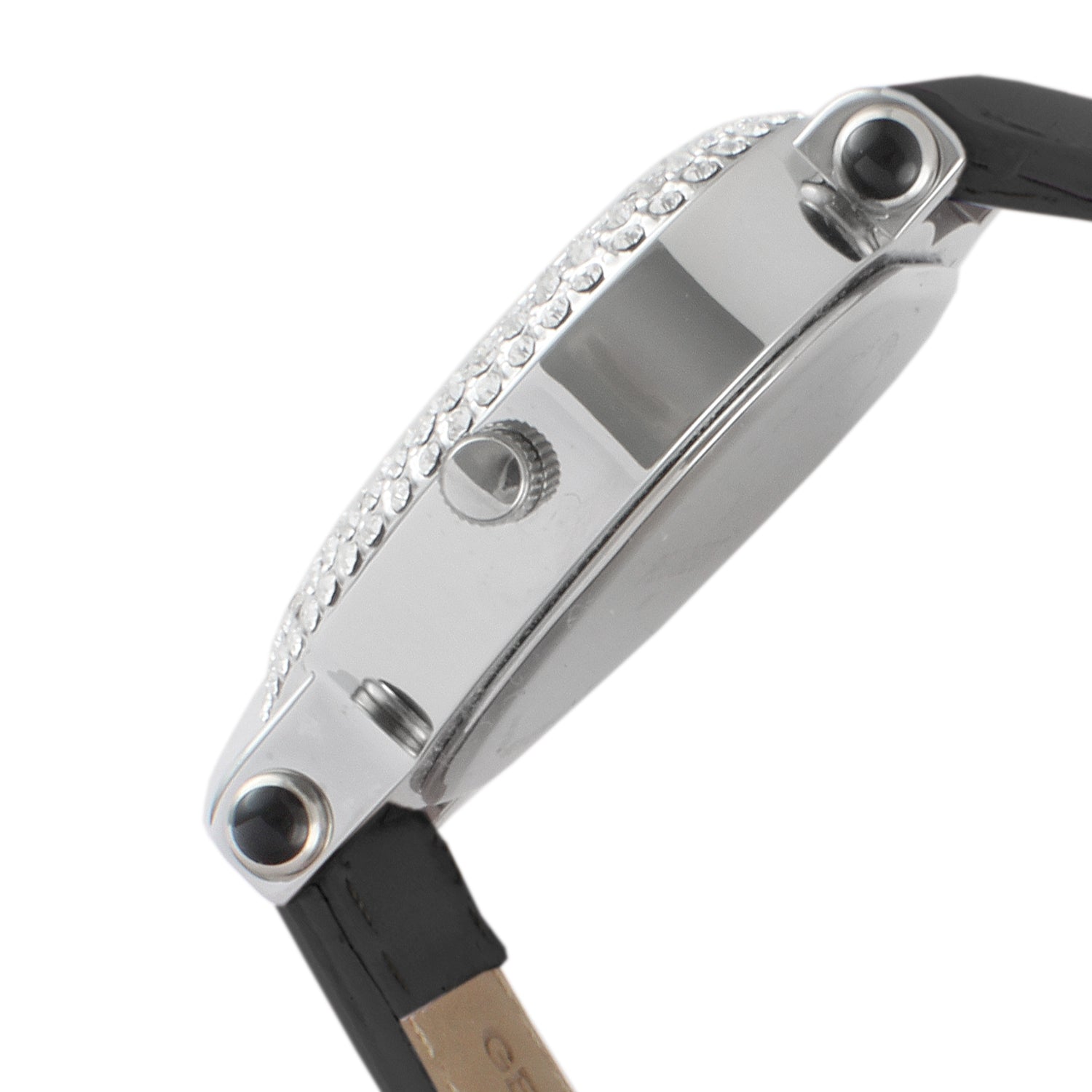 Women's 38mm Black Crystal Heart Watch with Leather Strap Peugeot Watches