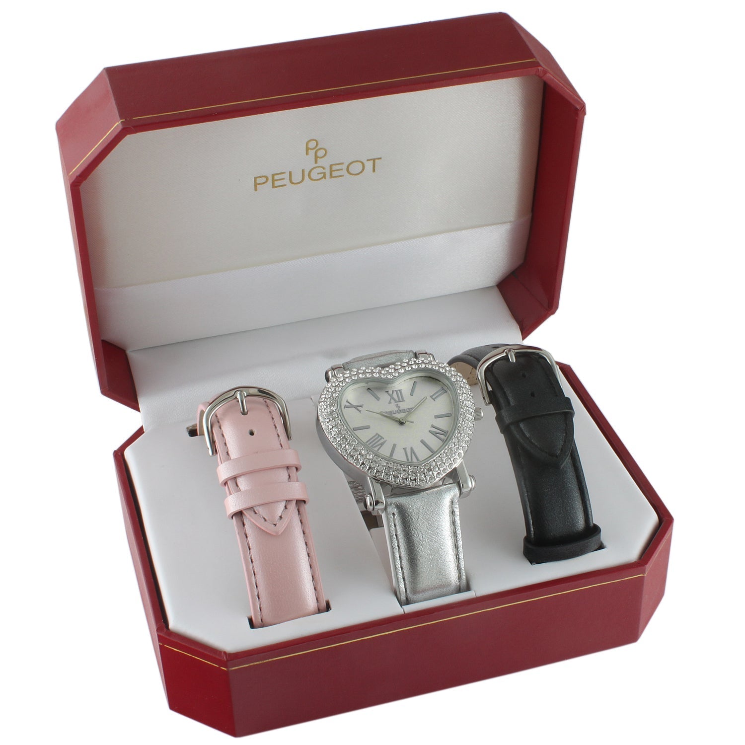 Women's Heart Shaped Watch Gift Set with Interchangeable Bands Peugeot Watches