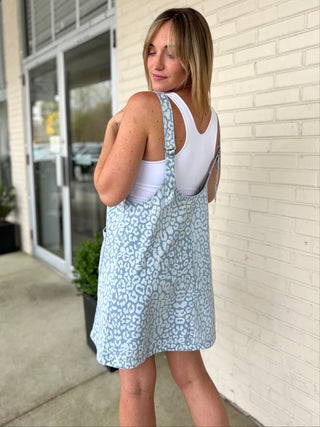 Carly Sleeveless Leopard Dress - Lt Denim