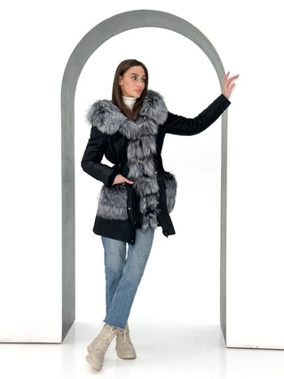 Genuine Silver Fox Fur Rabbit Fur Insulated Parka - By Baano