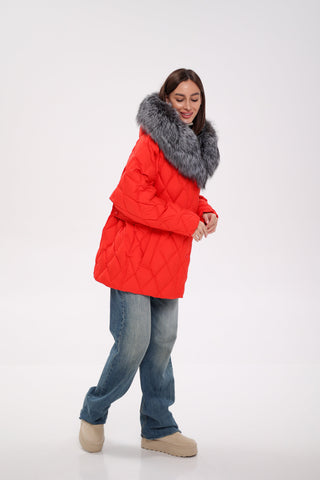Genuine Silver Fox Down Fill Hooded Parka - By Baano