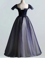 Navy Blue Beaded Tulle V-Neck Ball Gown | Girls' Prom & Evening Dress