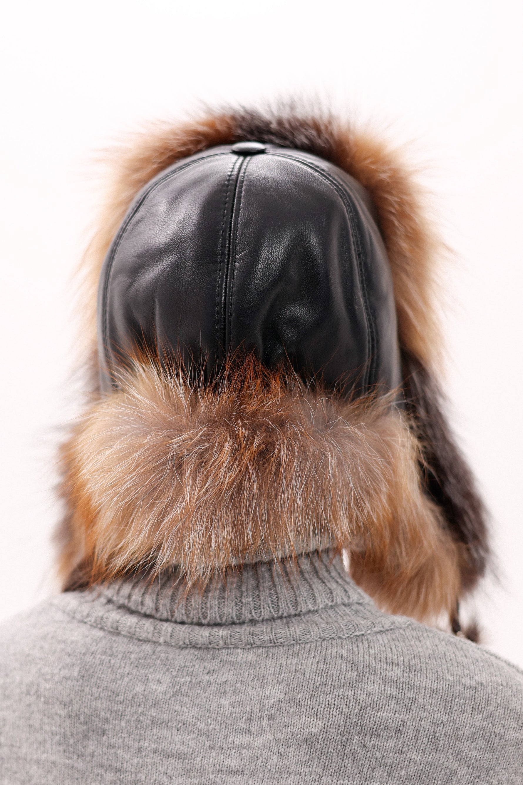 Genuine Silver Fox Fur Genuine Leather Hat