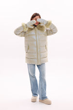Genuine Fox Fur Down Coat with Fur Trim Mittens