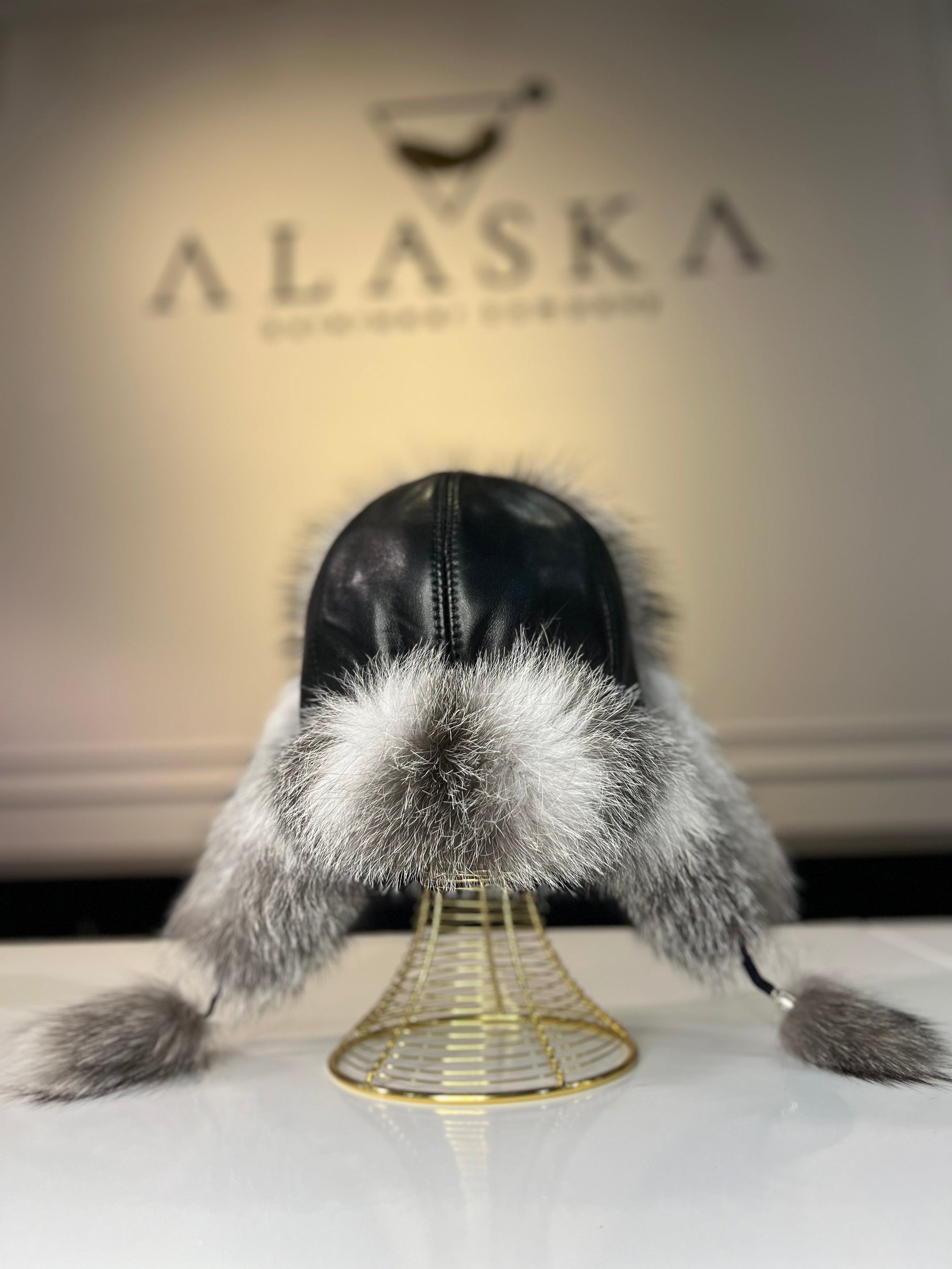 Genuine Silver Fox Fur Genuine Leather Hat