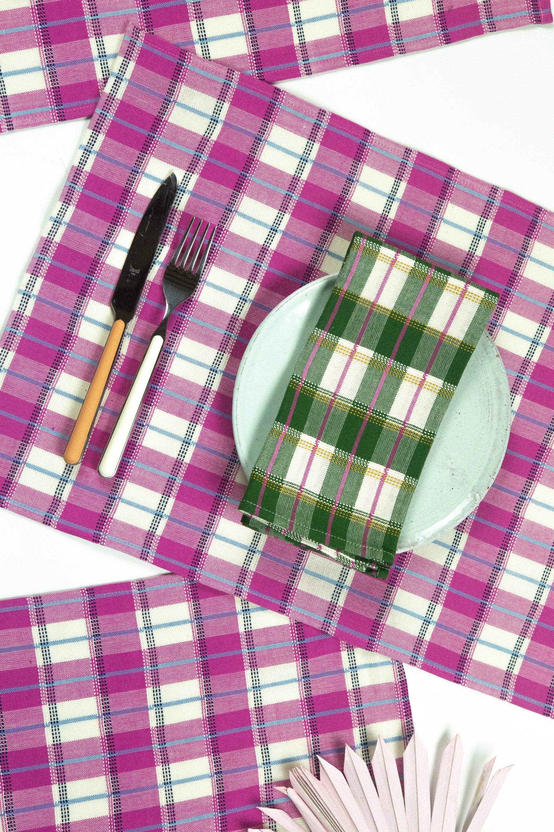 San Andres Gingham Pink & Ivory Placemat Set