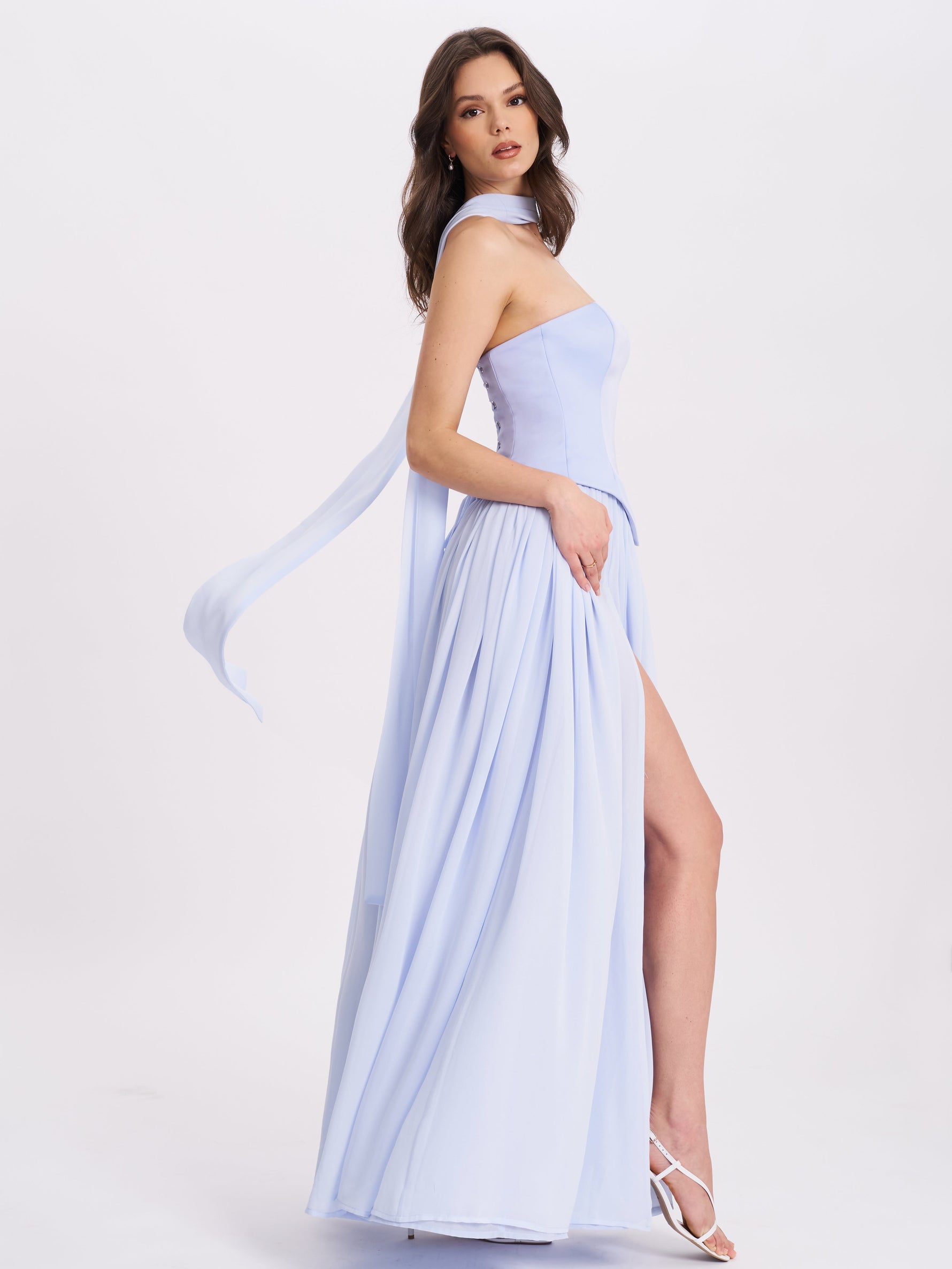 Qianna Baby Blue Peplum Drop Waist Chiffon Gown Miss Circle