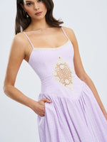 Jaclyn Lavender Lace Trim Cutout Seersucker Midi Dress