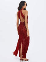 Cerise Scarlet Burnout Velvet Multiwear Mesh Ribbon Maxi Dress