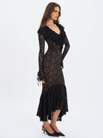 Parisa Black Lace Ruffled Mermaid Maxi Dress