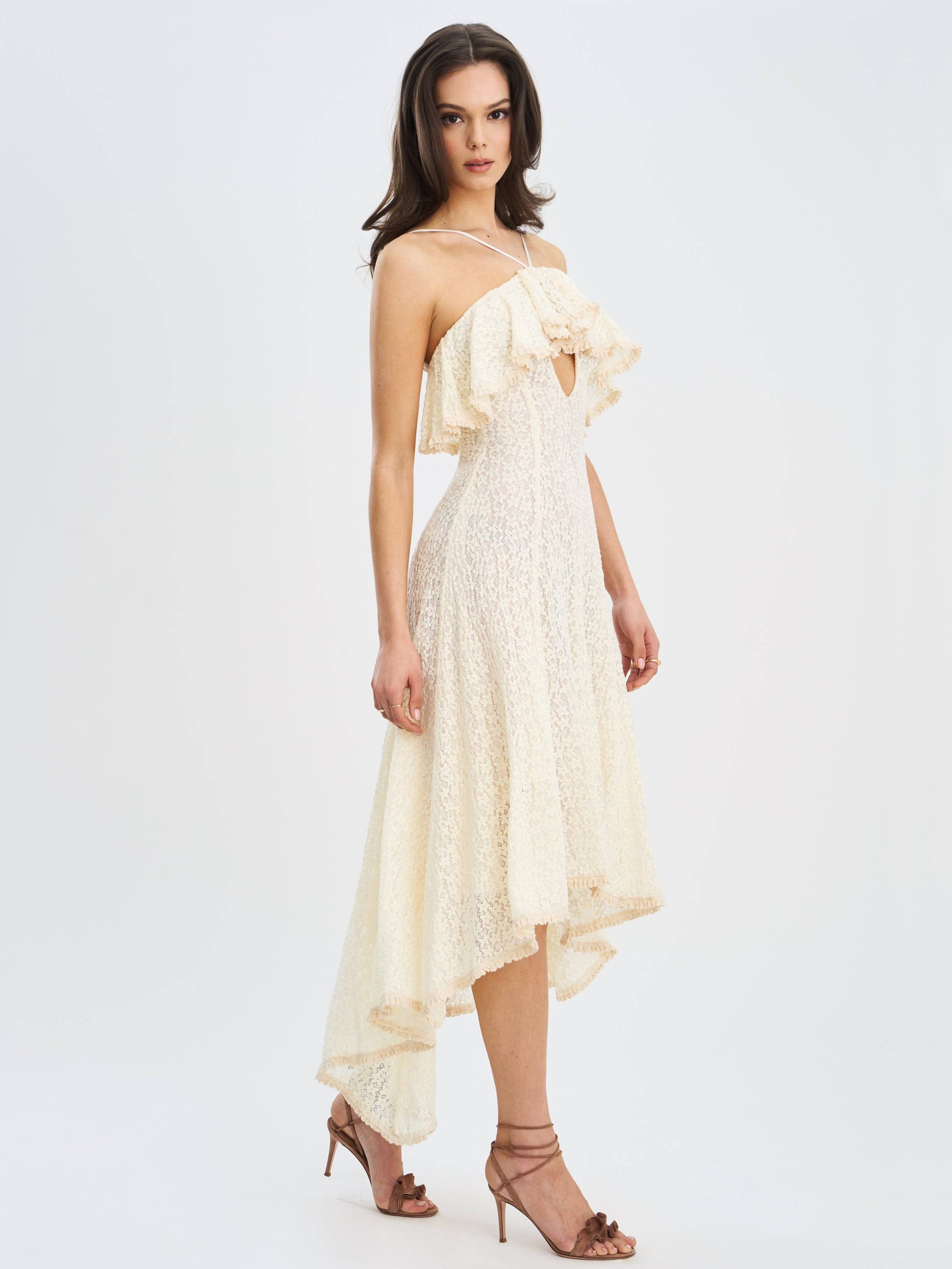 Idra Lace Trim Sleeveless Crochet Midi Trailing Dress