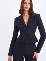 Quinne Navy Striped Single-Breasted Peplum Blazer Miss Circle
