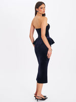 Pascha Black Lace Appliqué Strapless Peplum Midi Dress Miss Circle