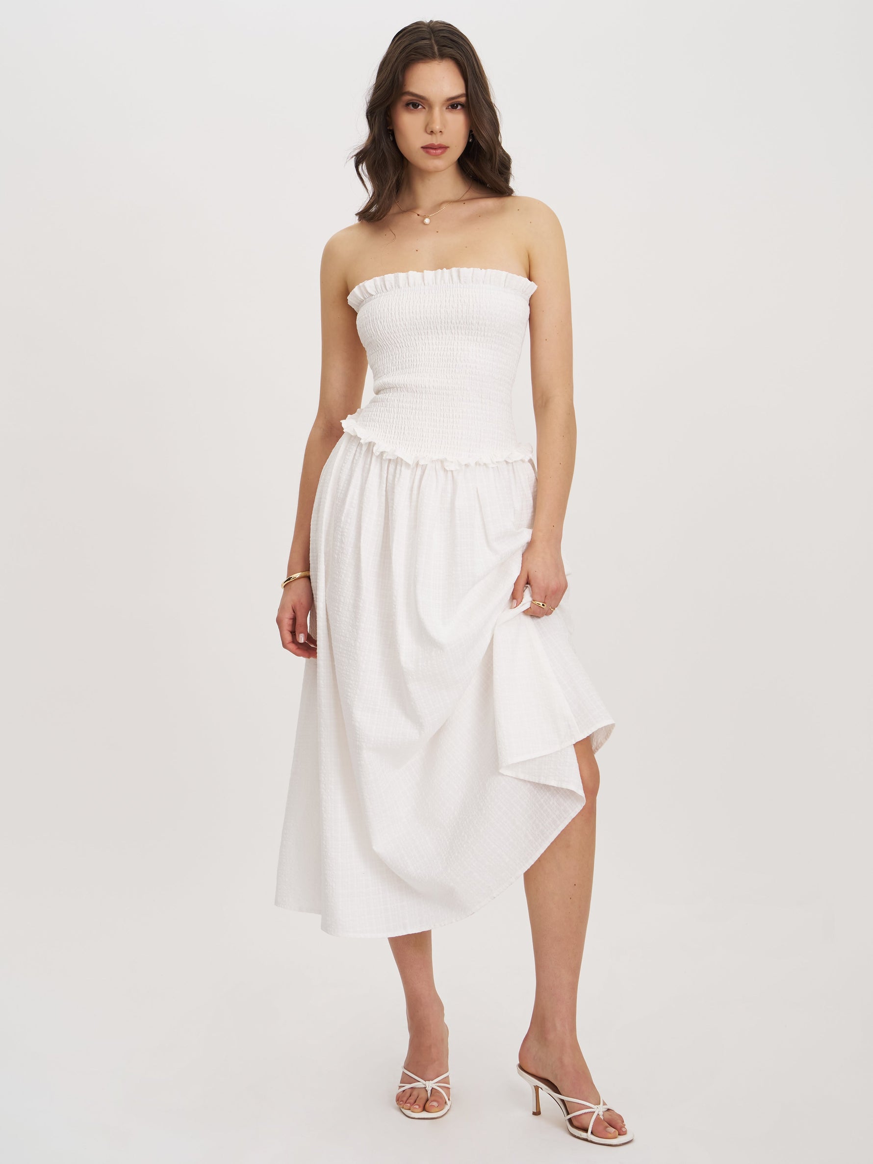 Quadiya Smock Top Strapless Drop Waist Midi Dress